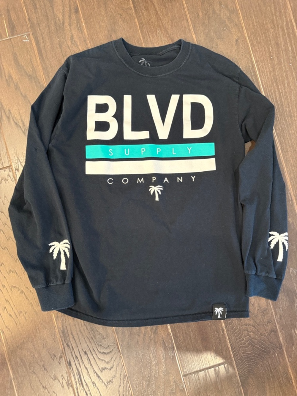 BLVD Black Long Sleeve Tee with Teal & White Graphics